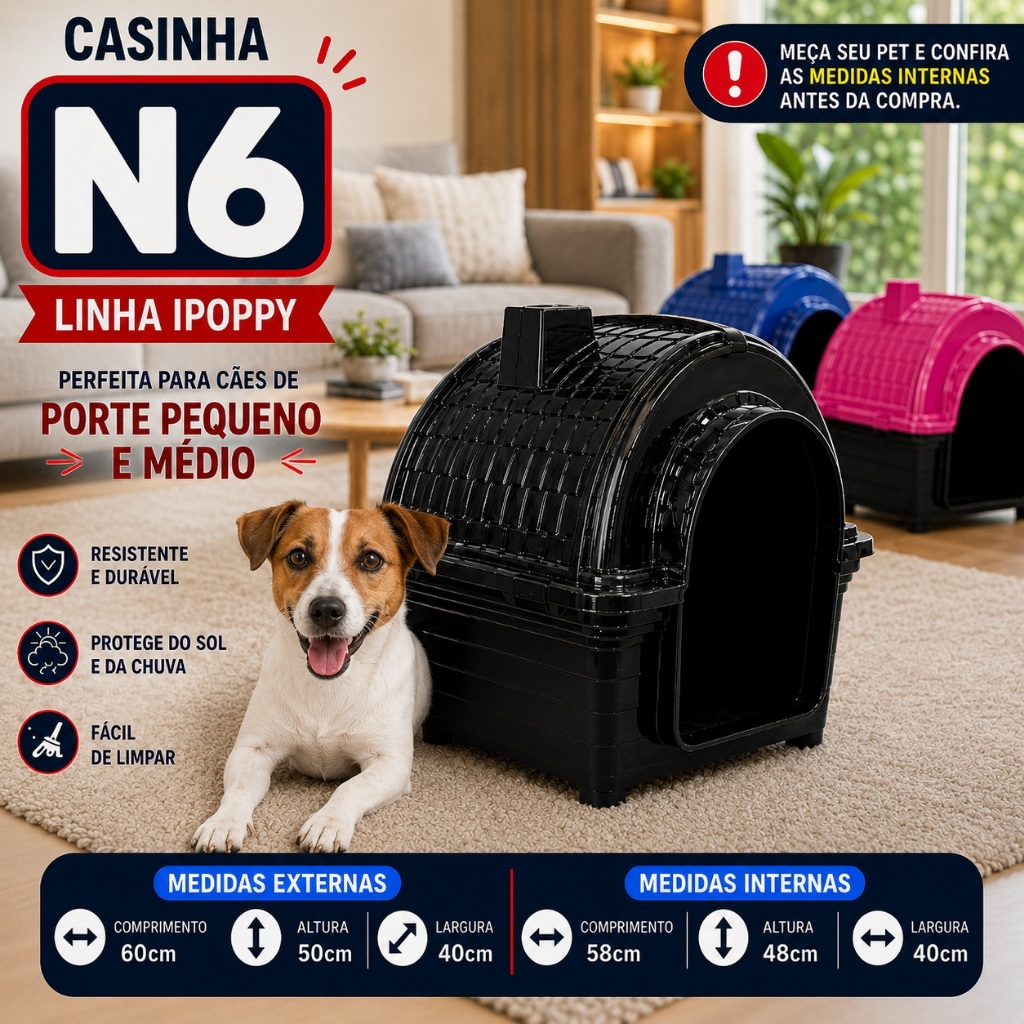 Casinha Para Cachorro Nº 6 IPOPPY Porte Pequeno 60x48x50cm