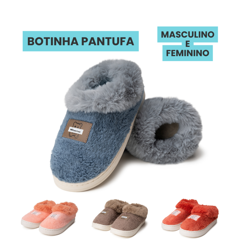 Pantufa Botinha Masculina e Feminina Super Luxo Fofinha Quentinha Solado Antiderrapante