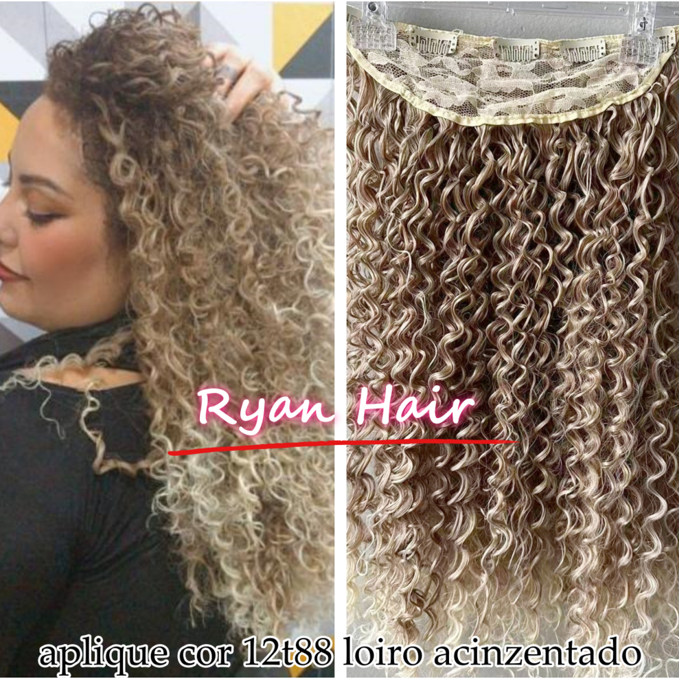 Aplique cabelo cacheado tic tac cor 27# loiro mel ou 12t88 loiro cinza afro crespo fibra organico