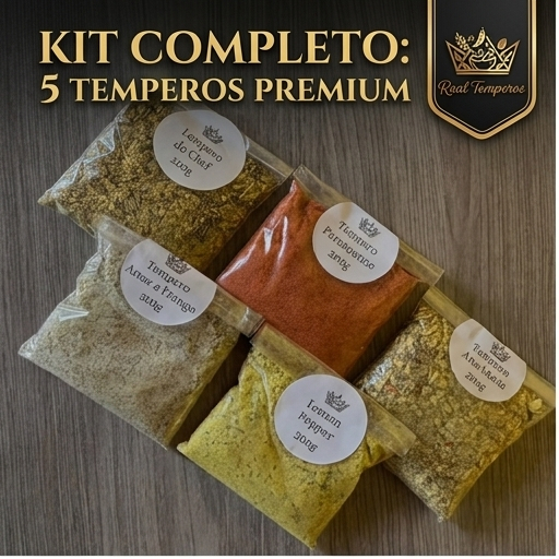 Kit Temperos Premium Real Temperos 1kg (Ana Maria, Do Chef, Lemon Pepper, Paranaense,Arroz e frango