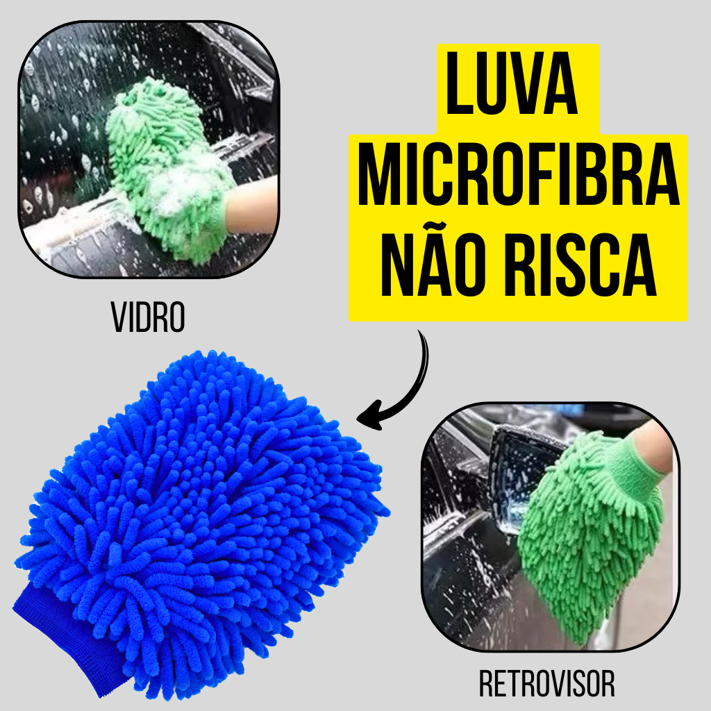 Luva Microfibra Lavagem Automotiva Alta Absorção Remove Sujeira Com Segurança Não Risca a Pintura
