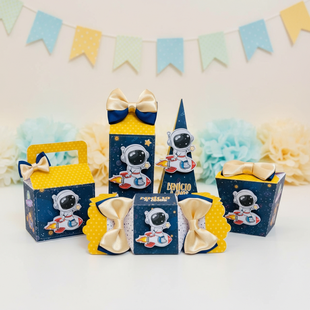Kit 15/20/35 Caixinhas Personalizadas Astronalta/ Lembrancinha aniversário/ Desenvolvemos qualquer tema / Pape_ Clássica