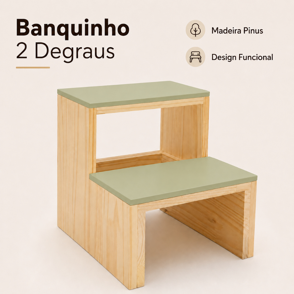 Escada Escadinha 2 Degraus Pinus P/Casa Cozinha Maca Estética Hospitalar 150kg Envio Rápido Promoção