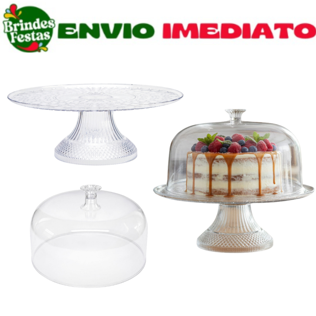 Kit Boleira Luxo Tampa de bolo 26cm – Porta Bolo Decorativo Elegante para Festa e Decoração Torta Acrilico