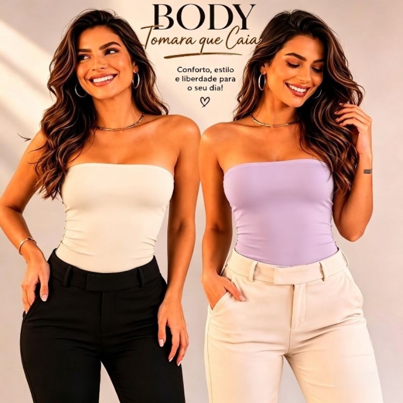 Body Feminino Tomara Que Caia Sem Alça Modelador Poliamida light