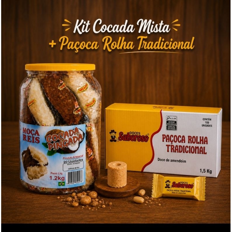 Kit Cocada Mista + Paçoca Rolha Tradicional | Doces Brasileiros | Kit Econômico