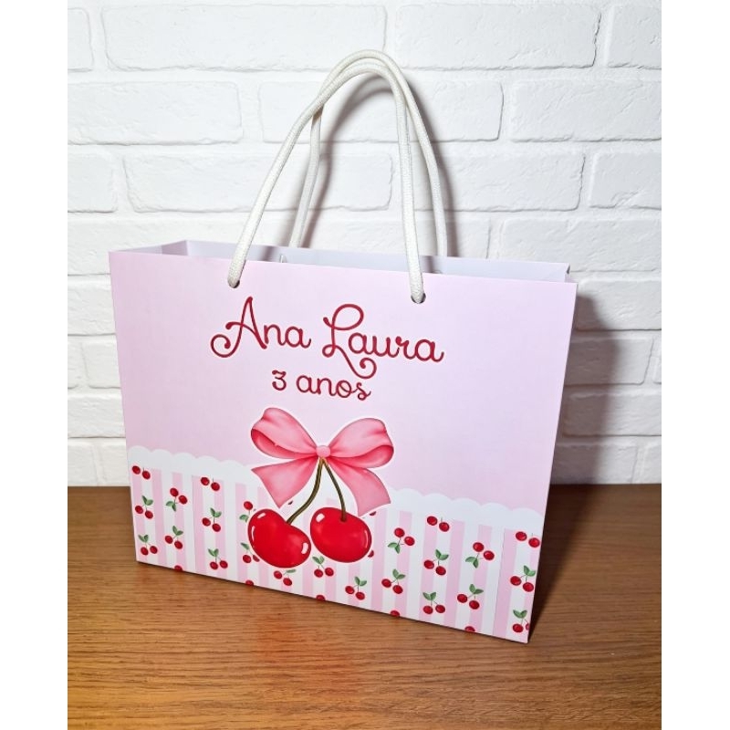 Sacolinha Personalizada Pegue e Monte Lembrancinha Festa Infantil Nome e Idade/ Cerejinha