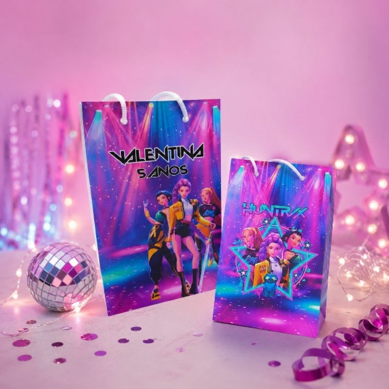 Sacolinha Personalizada Guerreiras do KPop/Huntrix/Pegue e Monte-Lembracinha de Festa
