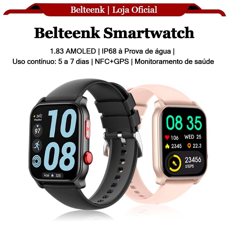 relógio smartwatch feminino masculino Belteenk Smart watch GPS/NFC Voz com AI IP68 à Prova de água movimento Saúde