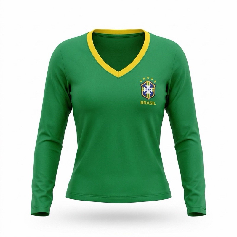 Camisetas  Manga comprida  Cropped Virginia Feminina Copa Do Mundo Brasil Seleção Brasileira