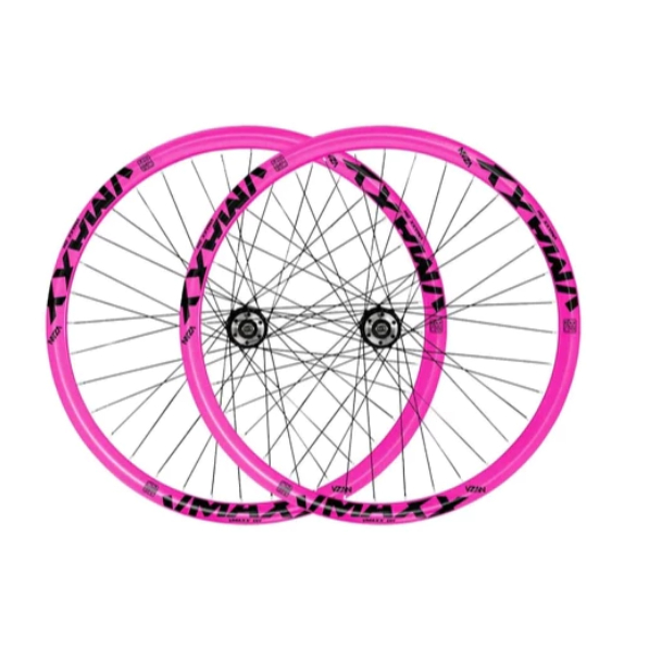 Par 2 Roda Aro 26 Montada Vzan Vmaxx Freio a Disco Paredão Rosa Neon + Cubo Cassete K7 + Blocagem