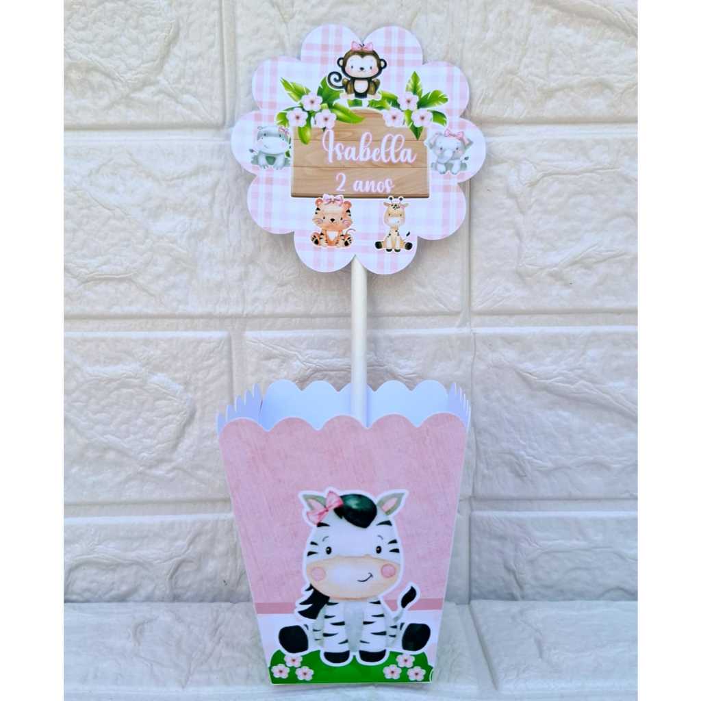 Centro de mesa cachepô personalizado| Safari rosa |decoração festa mesa de convidados| lembrancinhas