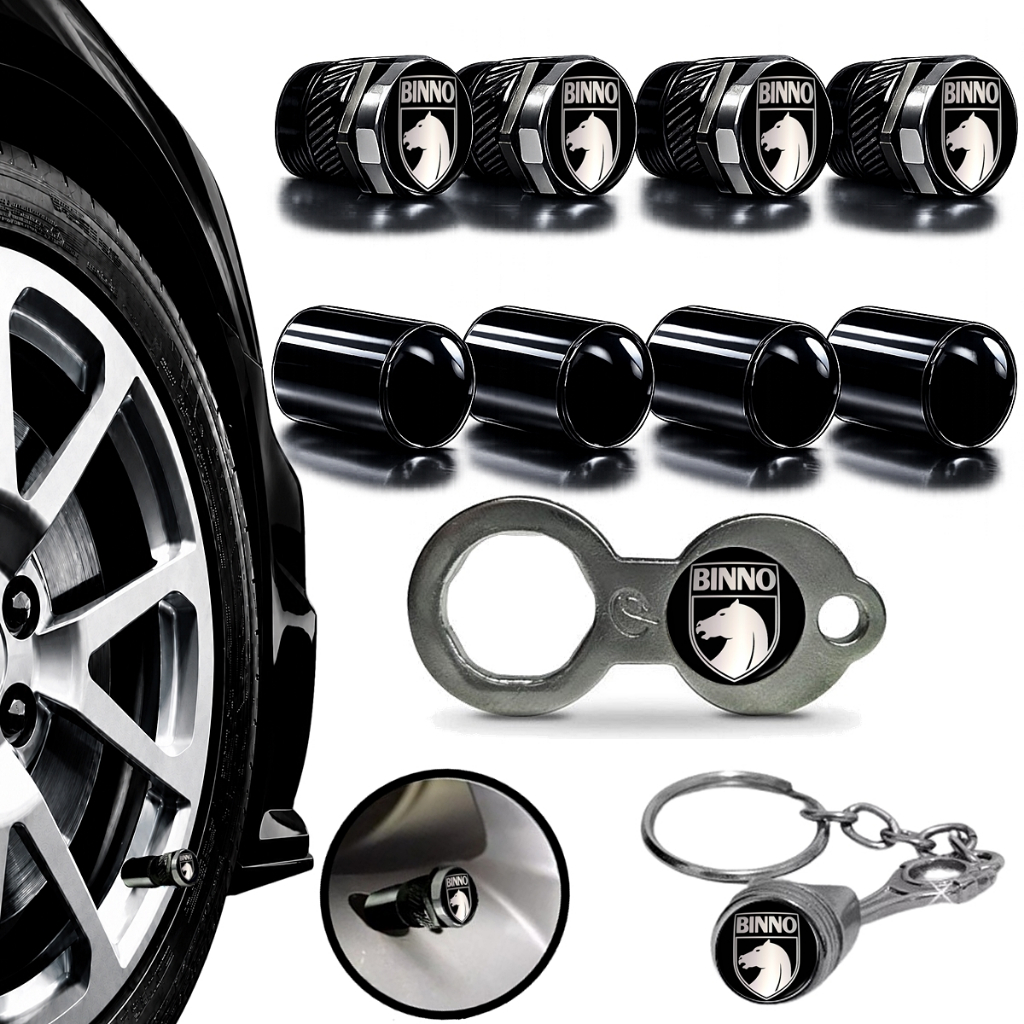 Jogo para 04 Rodas Antifurto BINNO Roda Metal Inox Tampa Válvula Pneu Pito