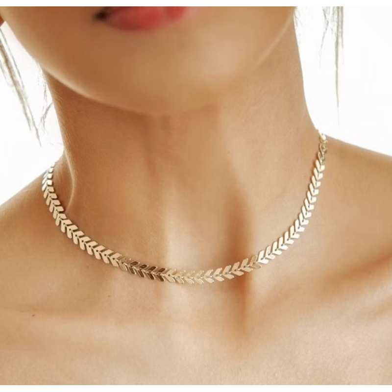 Colar Choker Escama de Peixe Feminino Folheado Ouro 18K Luxo Elegante Tendência