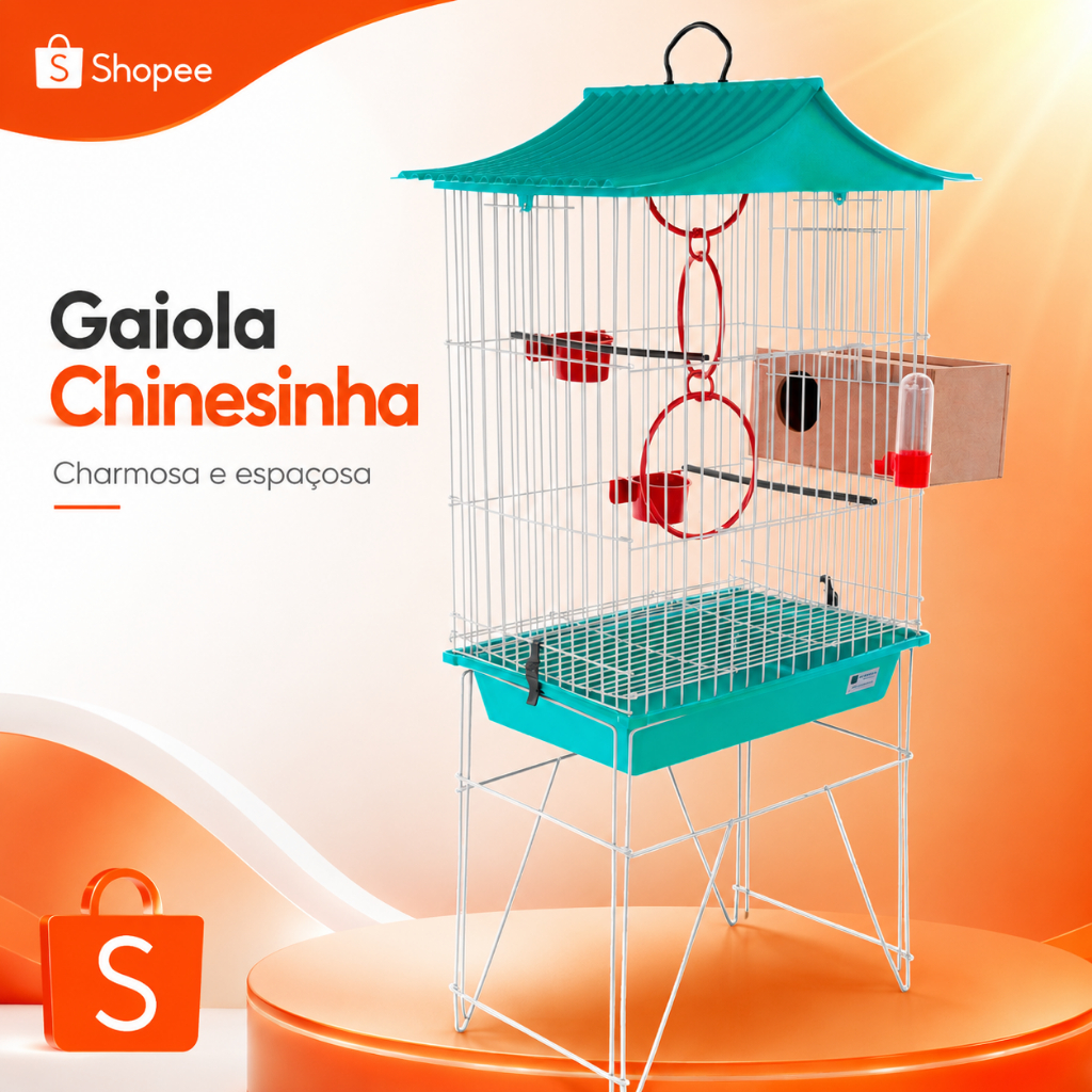 Gaiola Viveiro Para Pássaros Calopsita Agapornis Periquitos Ninho Externo Completa Teto Chinês