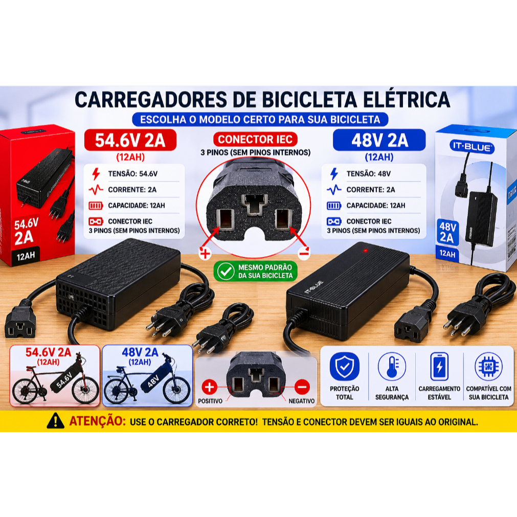 Carregador Fonte  54.6v 48v  2a Para Bicicleta Elétrica Duos