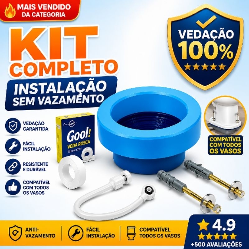 Kit Instalação Vaso Sanitário Completo Anel Vedação Parafuso Flexível 
Anti Vazamento Fácil Instalação