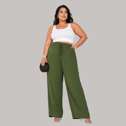 Calça Pantalona Plus Size Feminina Elástico Na Cintura Com Bolso Cintura Alta Tecido Duna