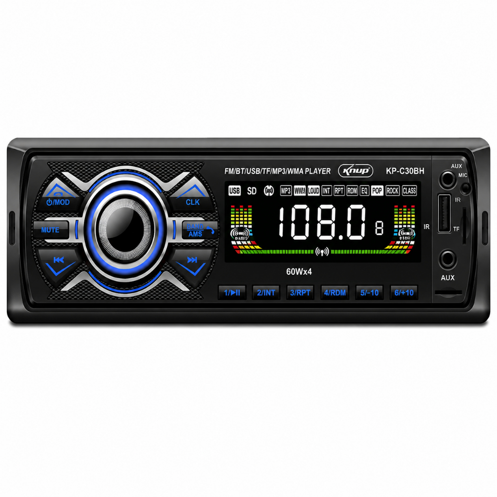 Som Automotivo Bluetooth Auto Radio 60Wx4 FM USB MP3 Player LED Carro Controle Remoto Volante Chamada Telefone KP-C30BH