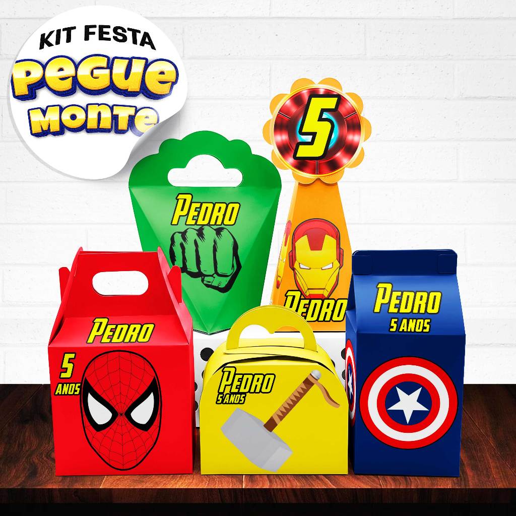 KIT Caixinha VINGADORES - Caixinhas para decoração e lembrancinha de aniversário - PEGUE E MONTE