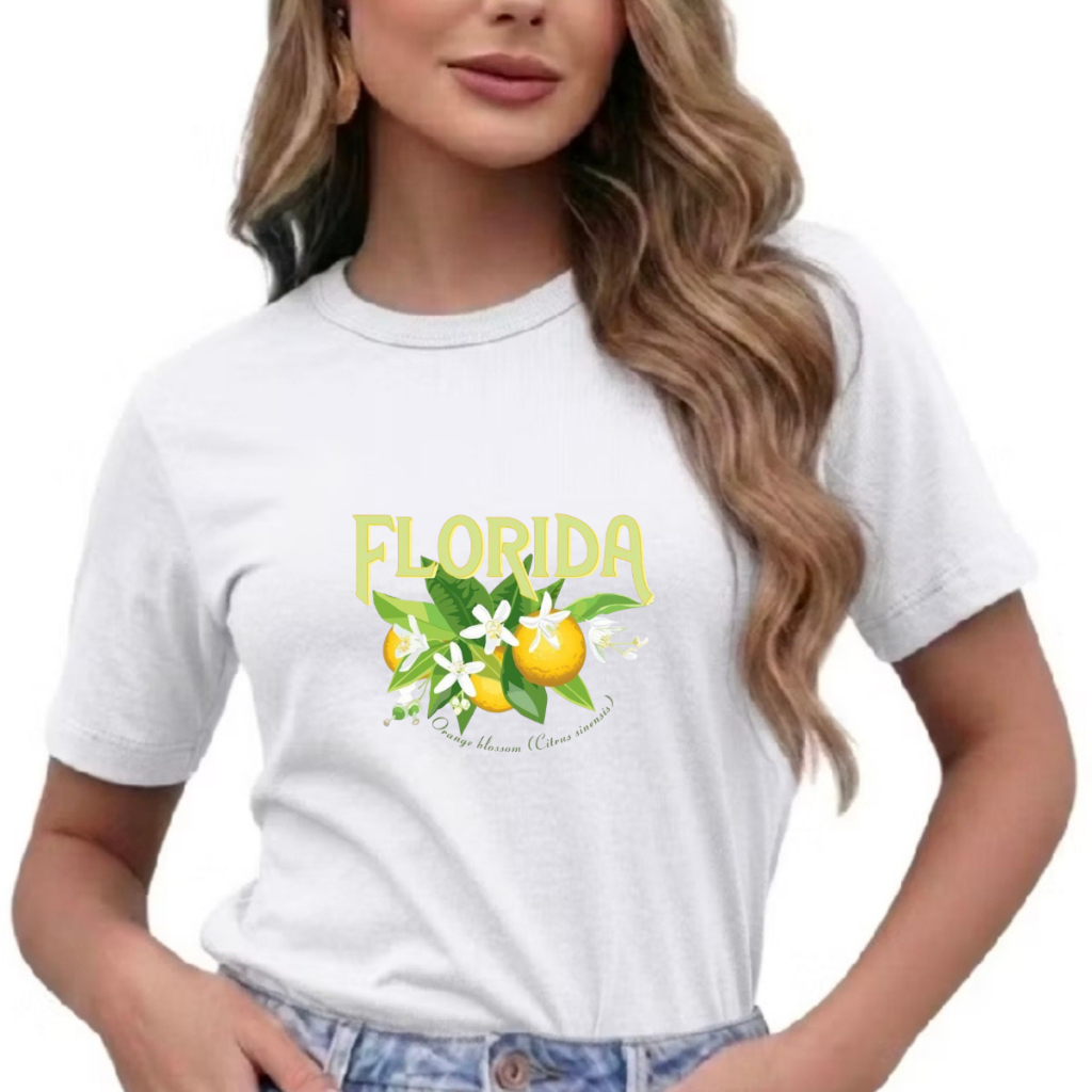 Camiseta Baby Look Feminina Algodão Fio 30.1 Macia Estampa Flórida Dtf estilosa Versátil Confortável