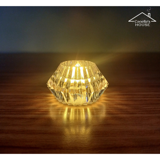 Luminária Mini Vela LED Decorativa Formato Diamante 5cm Plástico Luz Quente Mesa Posta Decoração