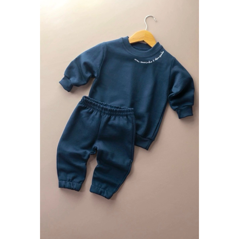 Conjunto Infantil Moletom Unissex Estampado "Meu Caminho é Abençoado" - Roupa de Inverno Confortável