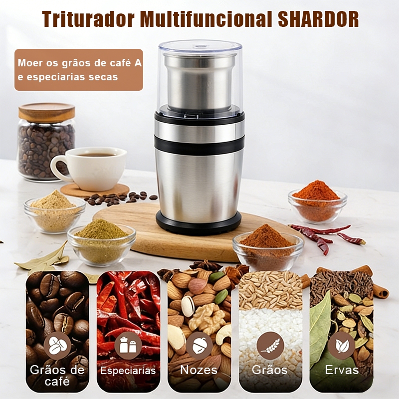 Moedor de Café Elétrico Triturador Multifuncional Inox para Grãos e Especiarias