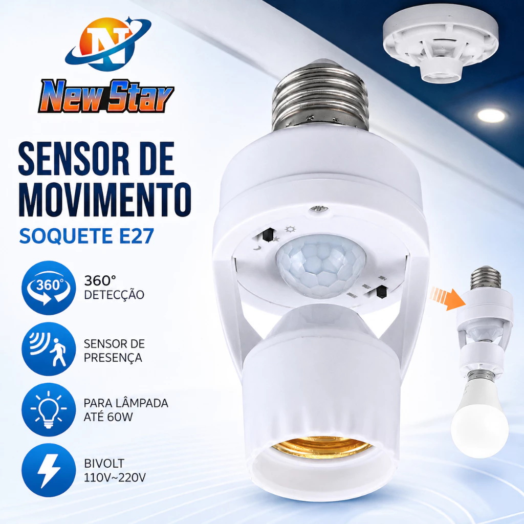 New Star Sensor de Movimento para lâmpada Soquete E27 c sensor de presença Bivolt 110V~220V Max 60W — imagem 1