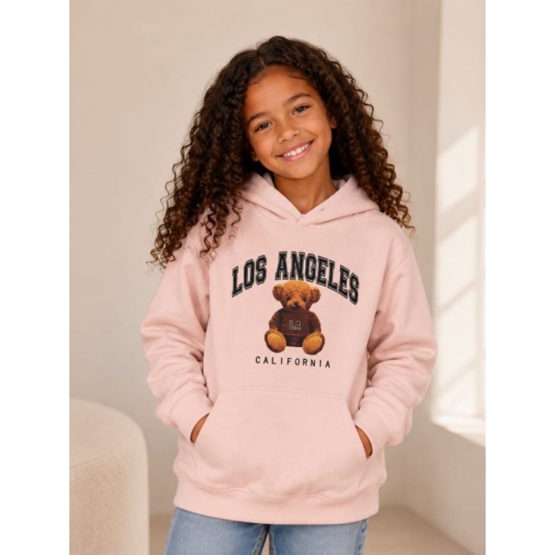 Moletom Infantil Juvenil Urso Los Angeles Califórnia Estampado Canguru Flanelado Quentinho Moda Inverno
