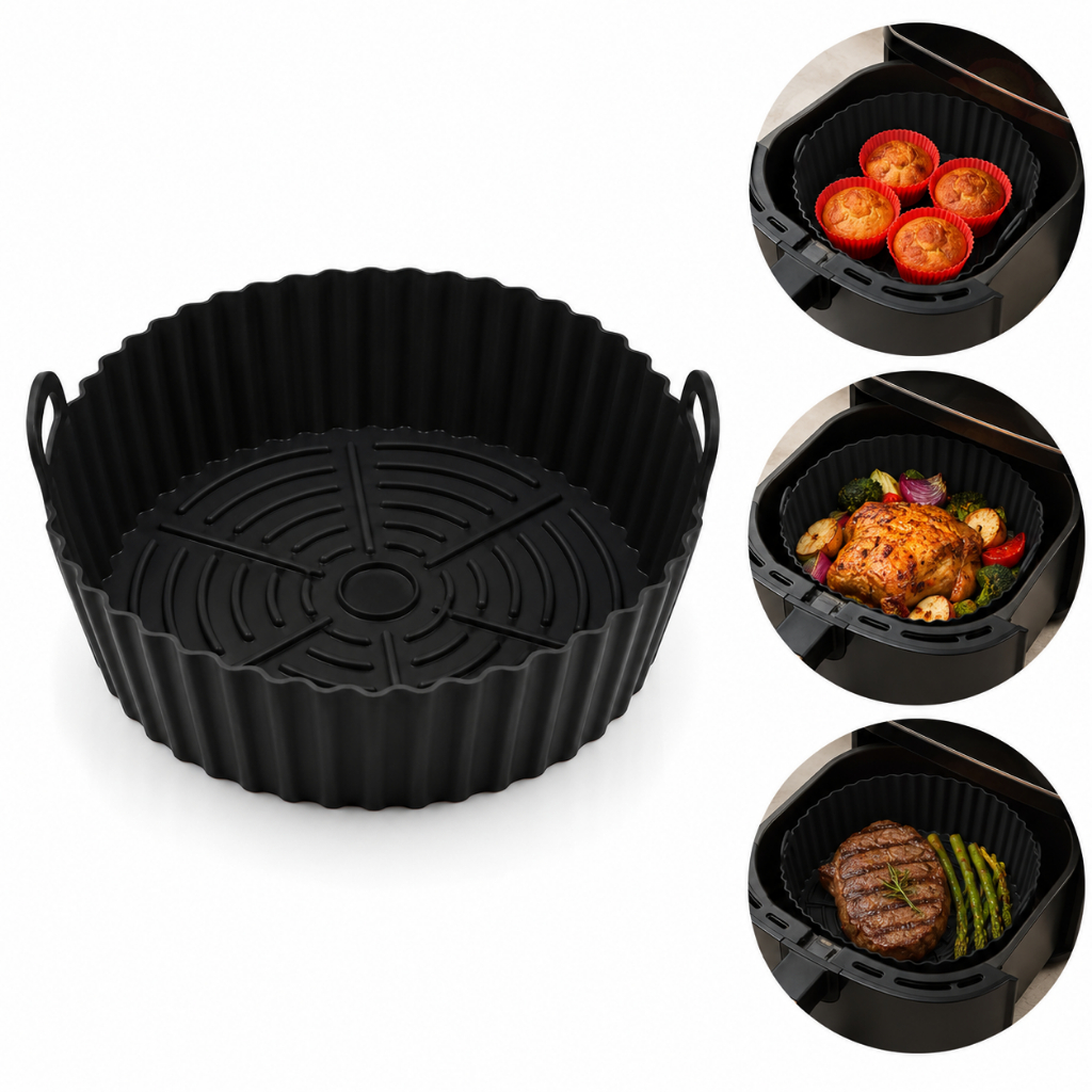Forma de Silicone Flexível Reutilizável Antiaderente para Fritadeira Elétrica Air Fryer