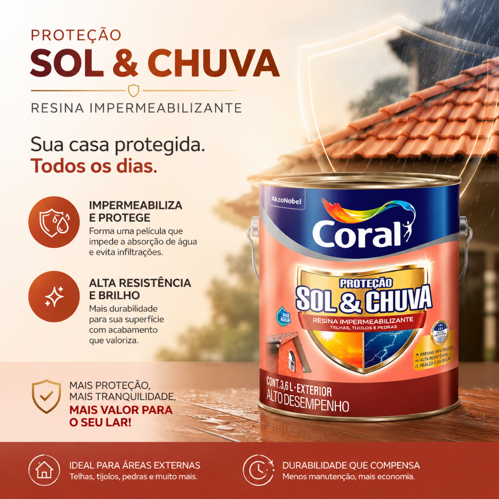 Resina Coral Sol & Chuva Resina Impermeável Resina Telhados 3,6l Resina Impermeabilizante