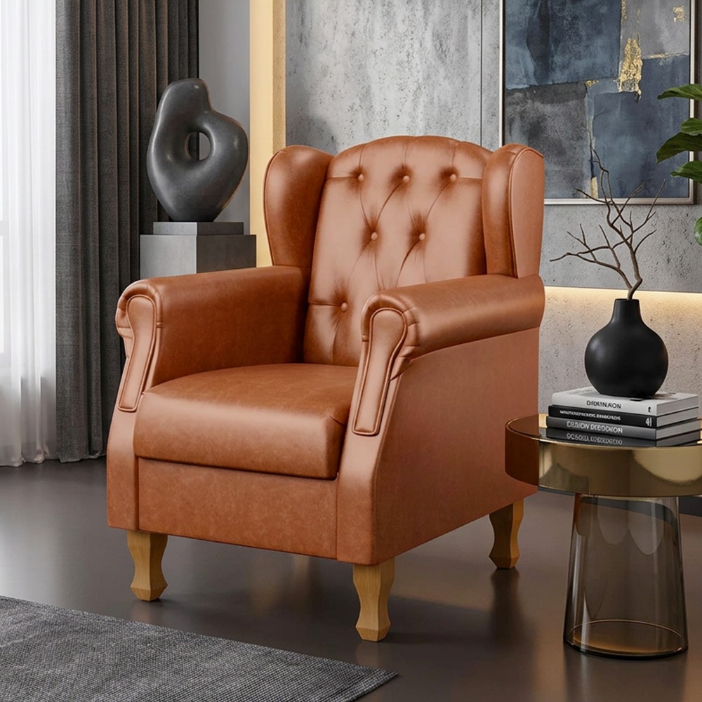 Poltrona Decorativa Para Sala De Estar Yara P02 Couríssimo Camel - Lyam Decor · foto 2