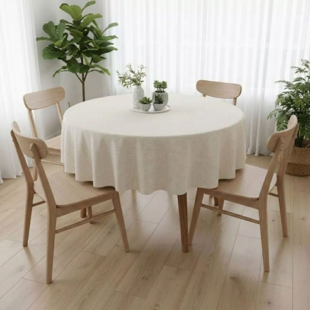 Toalha Mesa Redonda Linho Slub Grosso Kaki Elegante Luxo Sala Jantar 4 Lugares Decoração Moderna Premium