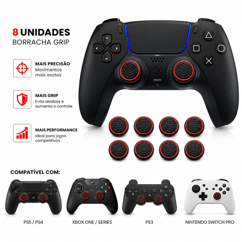 Borracha Para Controle Videogame 8 unidades grip ps3 ps4 ps5 xbox performance fps call of duty