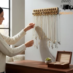 Organizador Porta Colares Parede MDF 25 Ganchos Suporte Joias Bijuterias Fita Dupla Face Ultra Forte