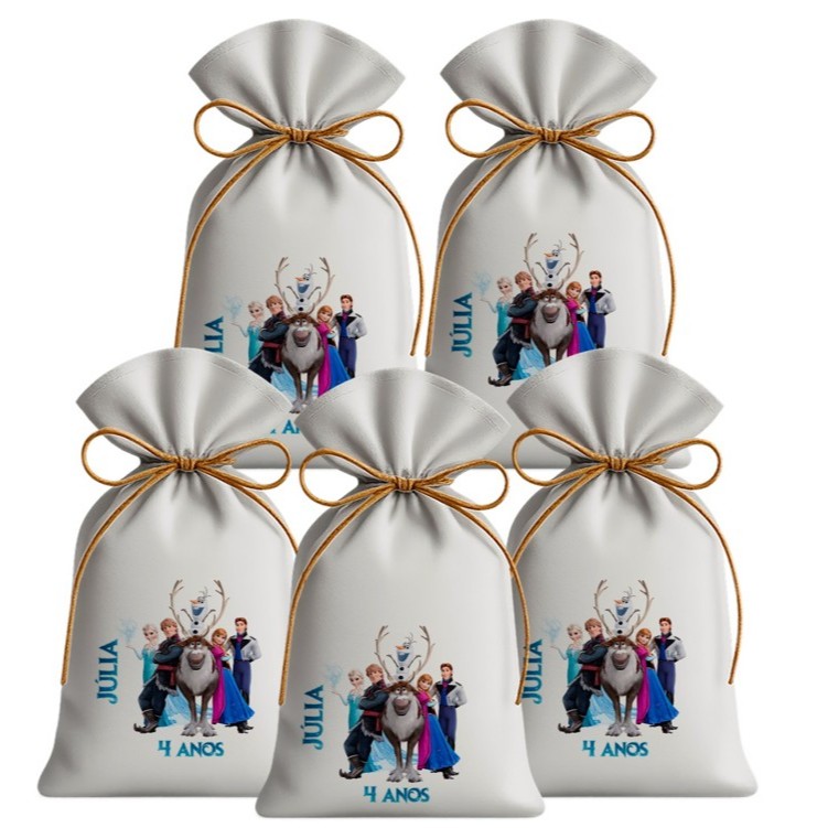 Saquinhos Sacolinha Lembrancinha Festa Aniversário Tecido Personalizado Frozen