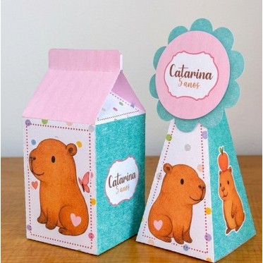 lembrancinha capivara aniversário - caixinhas personalizadas - festa capivara menina -decoração capivara  pegue e monte