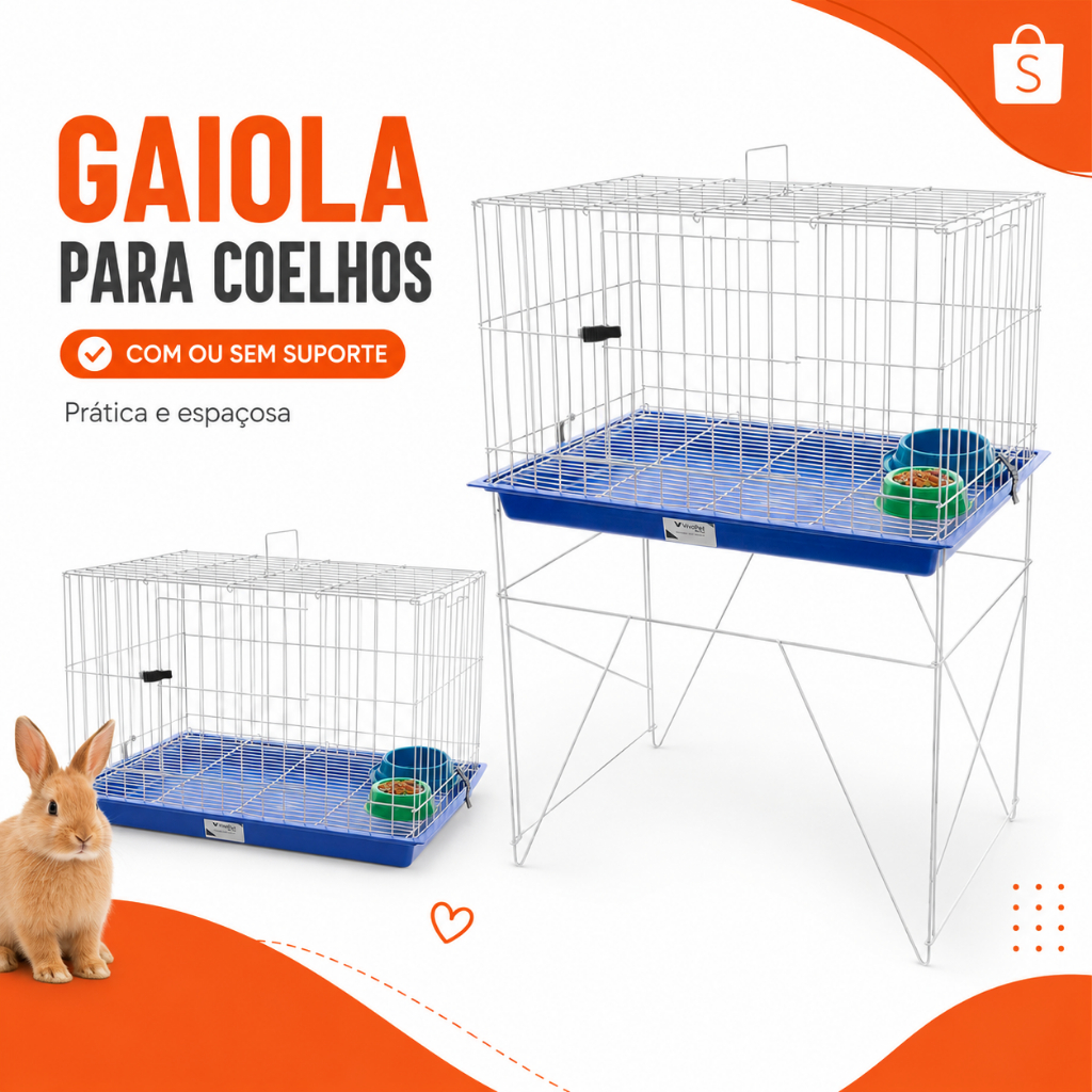 Gaiola para Coelho Viveiro Individual com Suporte Epóxi Completa com Acesórios