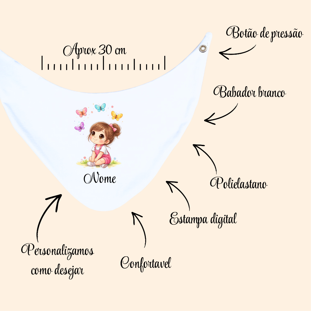 Babador bandana infantil menino e menina personalizado com desenho e nome