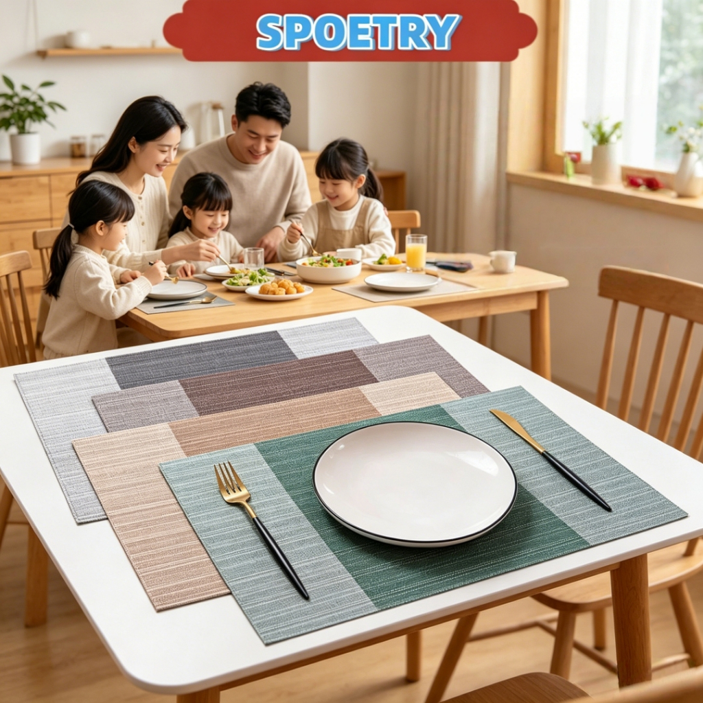Kit 6 Jogo Americano Mesa Jantar Material De Pvc Descanso De Prato Mesa Jantar Modelo Quadrado