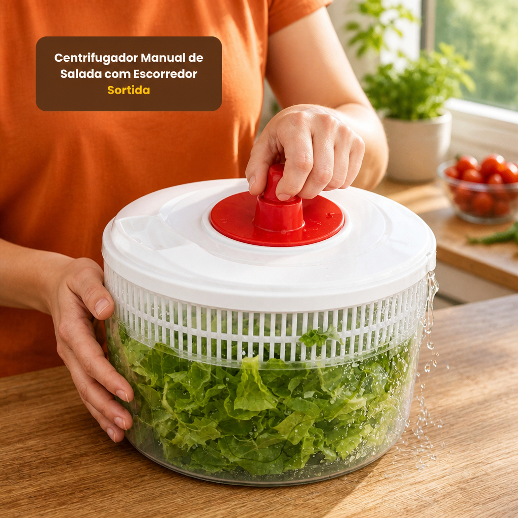 Centrifugador Manual de Salada com Escorredor Thika, Utilidade Doméstica, Praticidade, Eficiência - Sortida