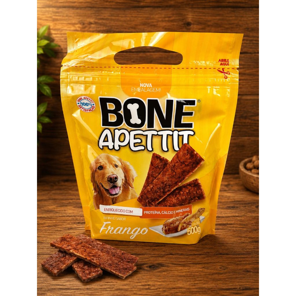 Petisco Para Cachorro Bone Apetit 500g Carne e Frango Bifinho Premium Rico em Proteínas e Cálcio