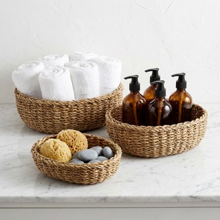 Kit 3 Cestos de Fibra Natural Palha Seagrass Aimbere Vime Organizador Multiuso Vaso Cachepot Top