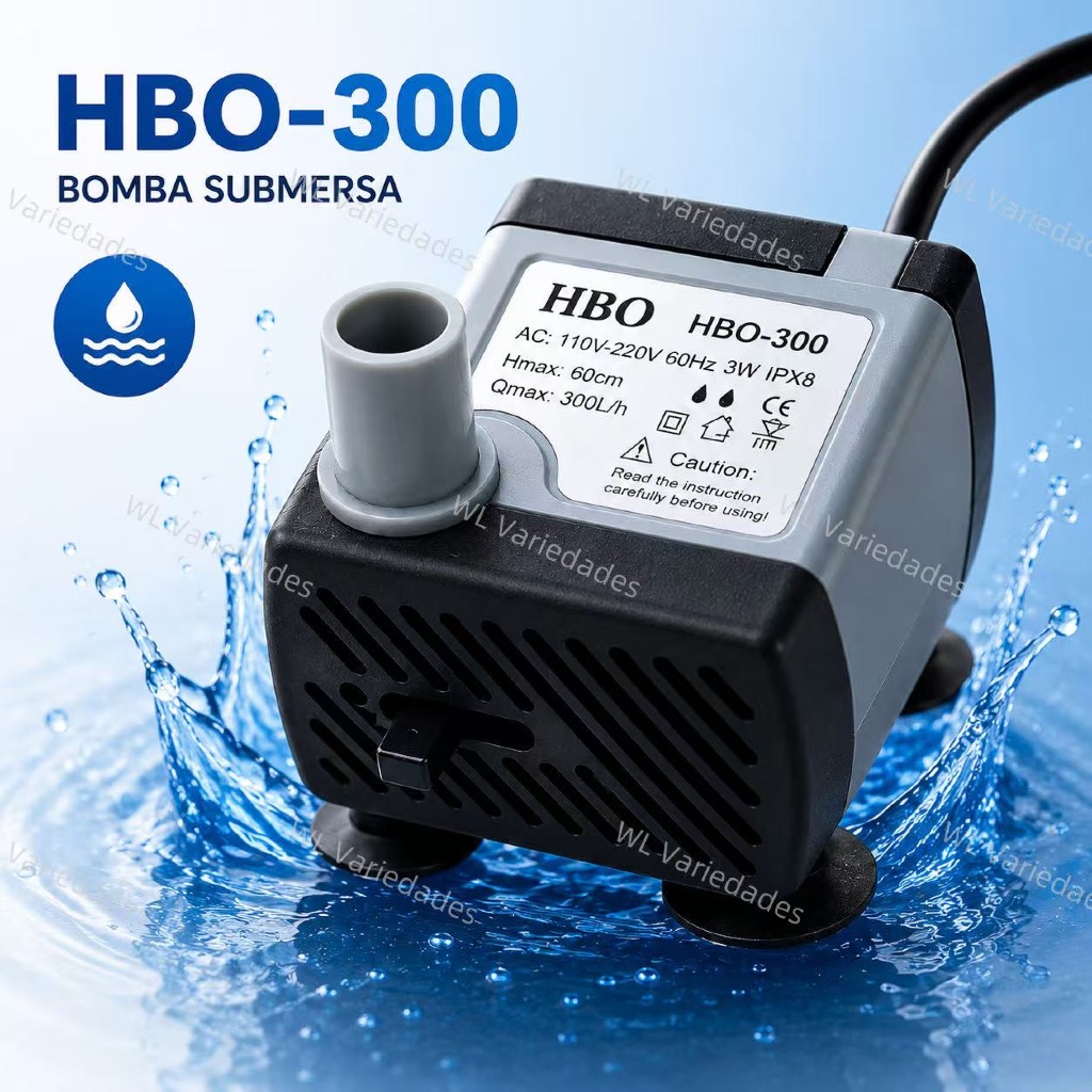 Bomba Submersa HBO-300 Bivolt 300L/h 3W C/Luz motor submersível para aquário, fontes bebedouro pet