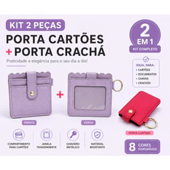 Kit 2 Porta Cartões Feminino Porta Documento CNH Cartão Bancário com Chaveiro Compacto Carteira Pequena