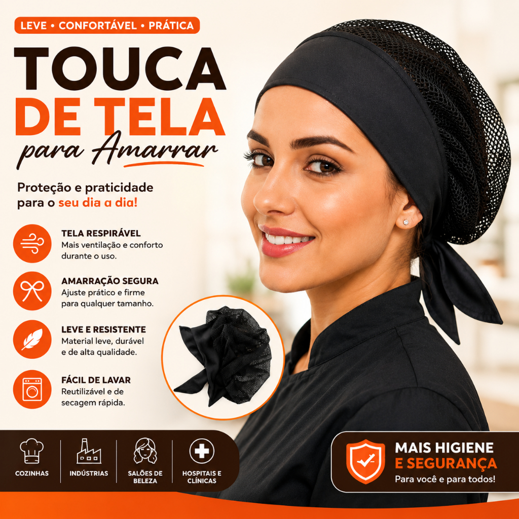 Touca Tela Lavável Ajustável Confortável Higiene Segurança Uniforme Cozinha Restaurante Pizzaria Fast Food Food Truck