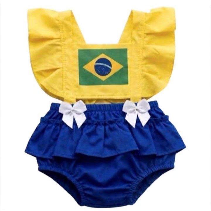 Romper Jardineira Copa do Mundo Roupa Bebê Body Temático Brasil/ festa junina xadrez