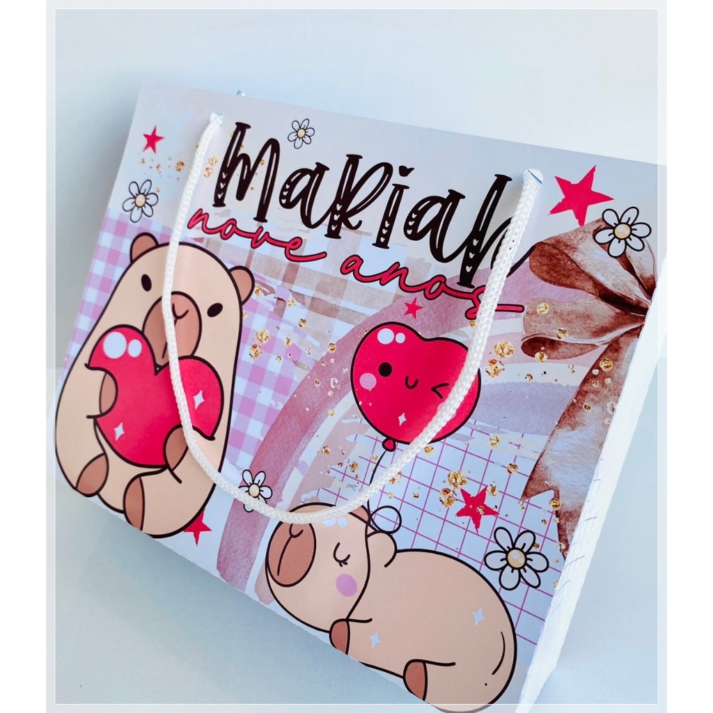sacolinha personalizada capivara-lembrancinha personalizada-festa personalizada-aniversario personalizado