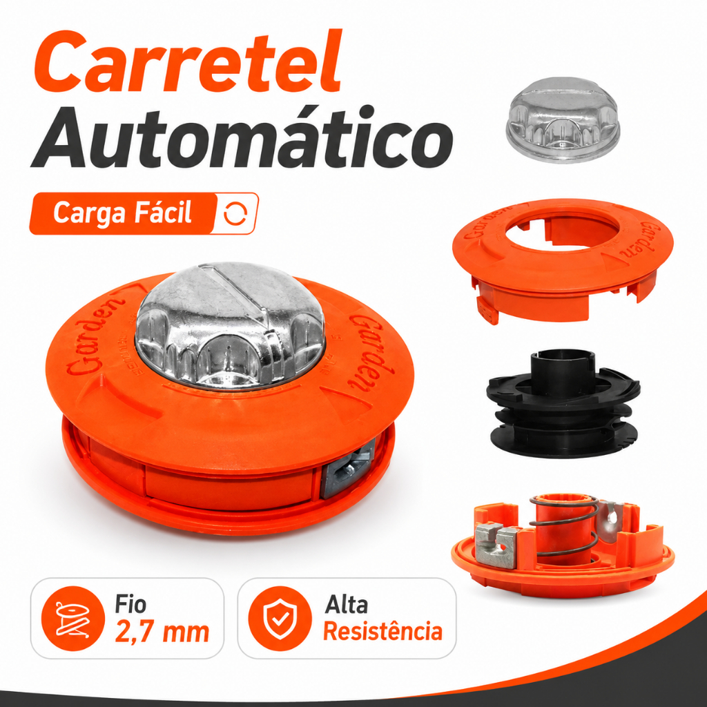 Carretel Automático Para Roçadeira Carga Fácil Com Fio Nylon 2,7mm 10m Cortar Grama